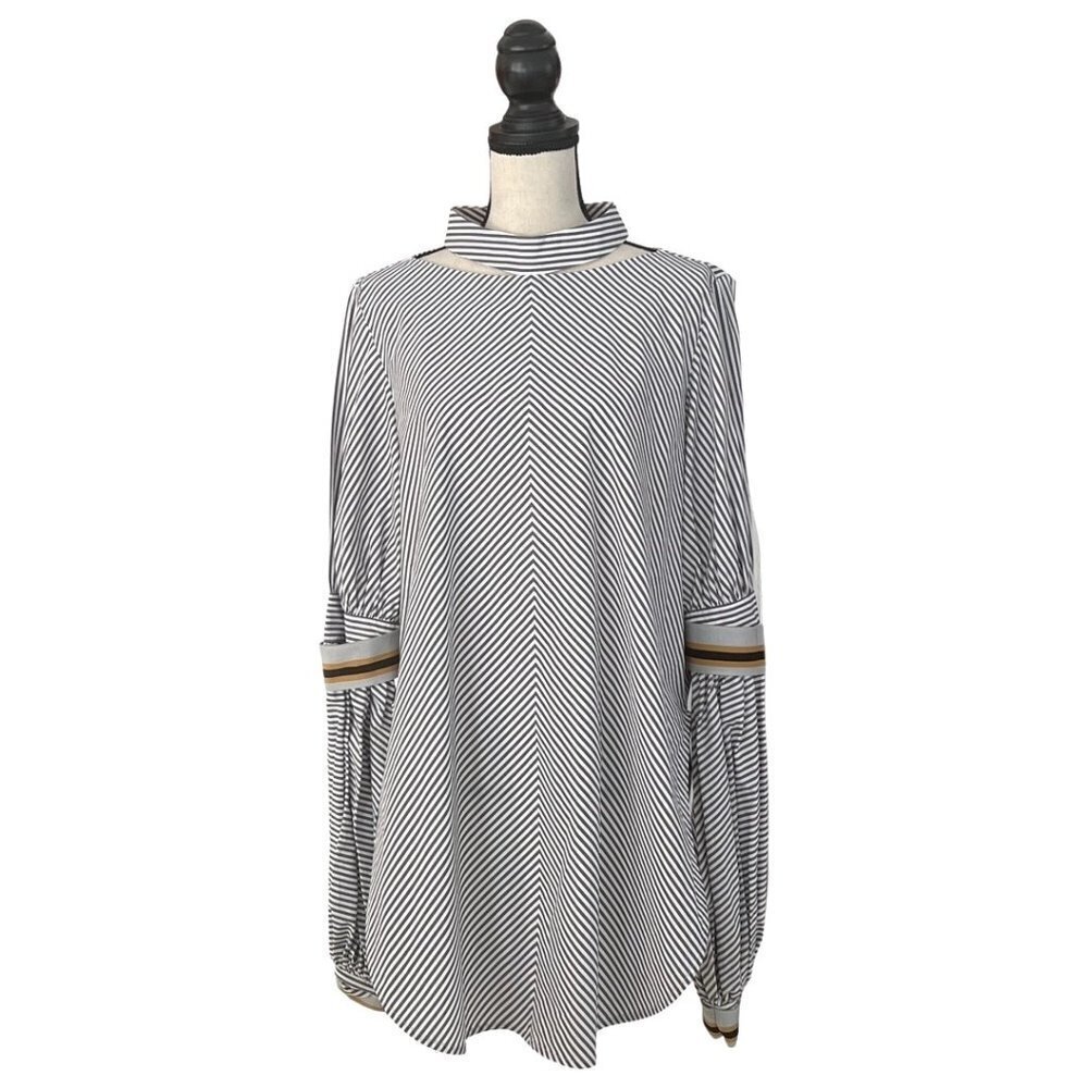 Silvia Tcherassi gray white unique long sleeve stripped shirt size L